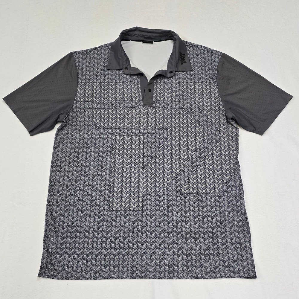 PXG Parsons Xtreme Golf Mens Gray Cactus Print Performance Polo Shirt Size L